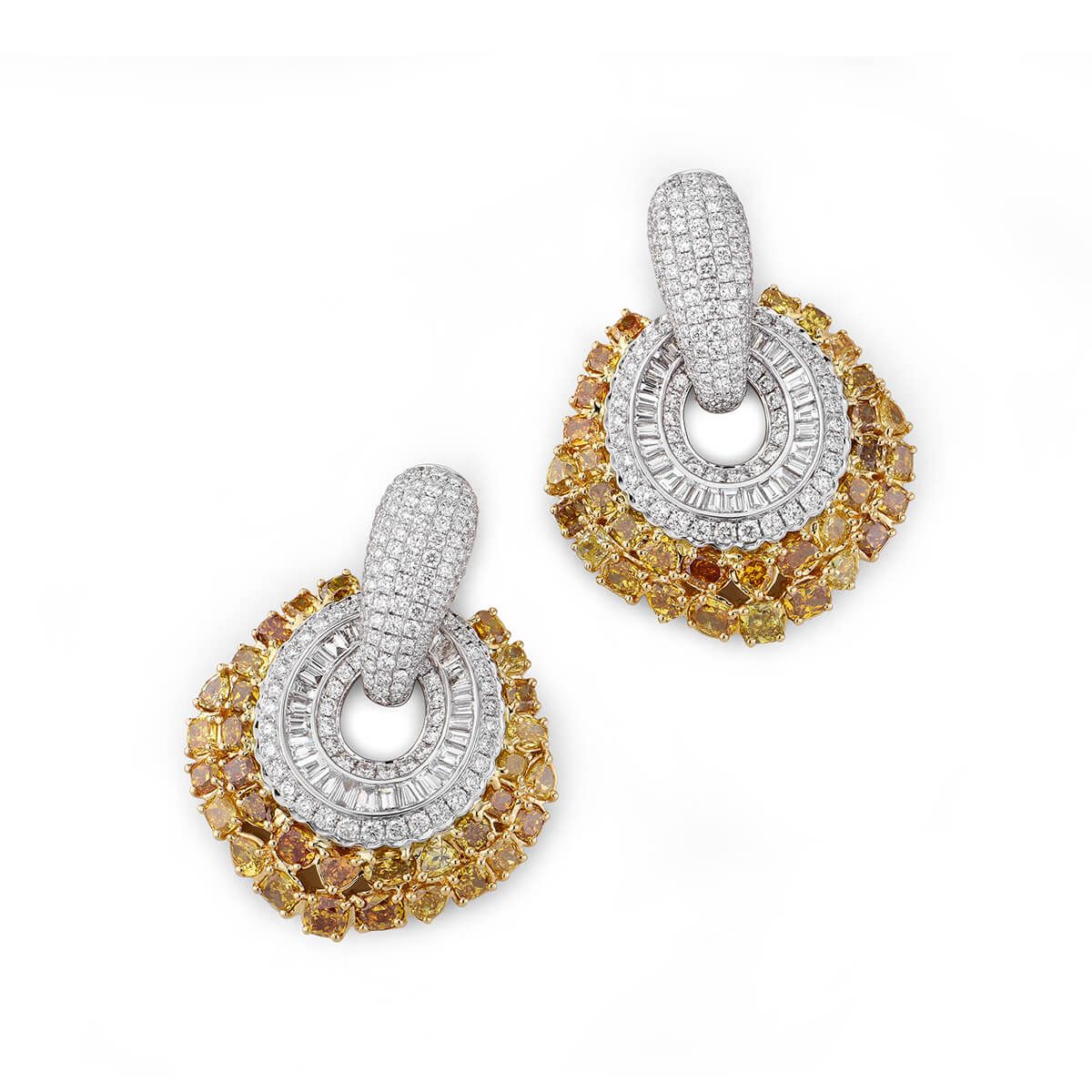 Fancy Yellow Diamond Earrings, 14.32 Ct. TW, Mix shape