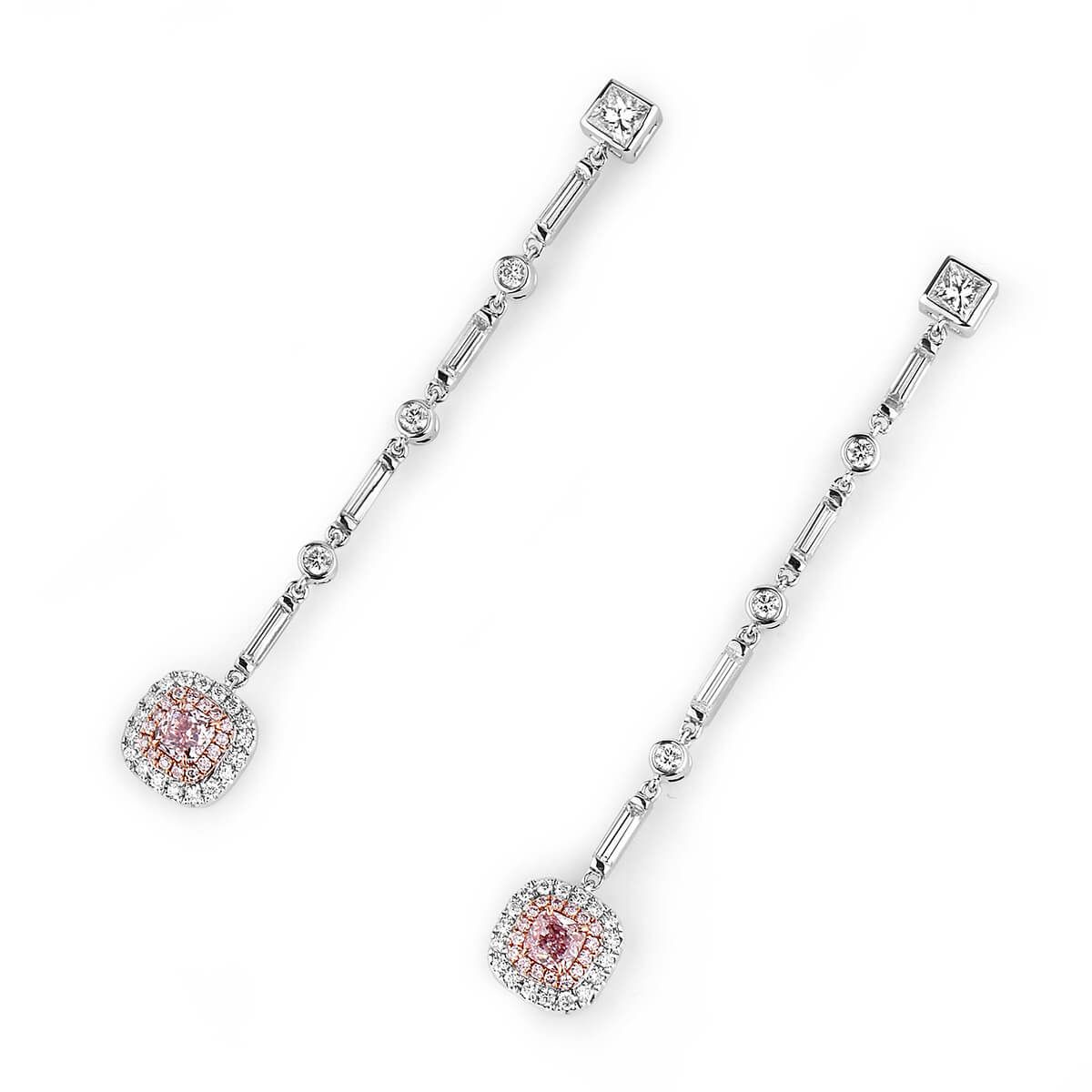 Faint Pink Diamond Earrings, 0.55 Ct. (2.08 Ct. TW), Cushion shape, GIA Certified, JCEF05427399