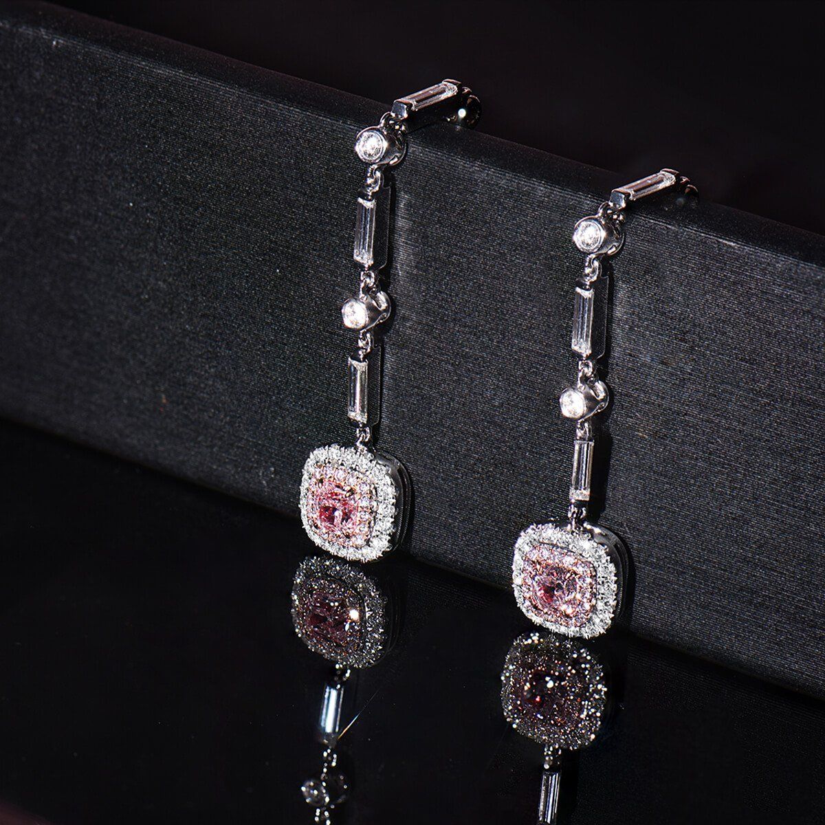 Faint Pink Diamond Earrings, 0.55 Ct. (2.08 Ct. TW), Cushion shape, GIA Certified, JCEF05427399