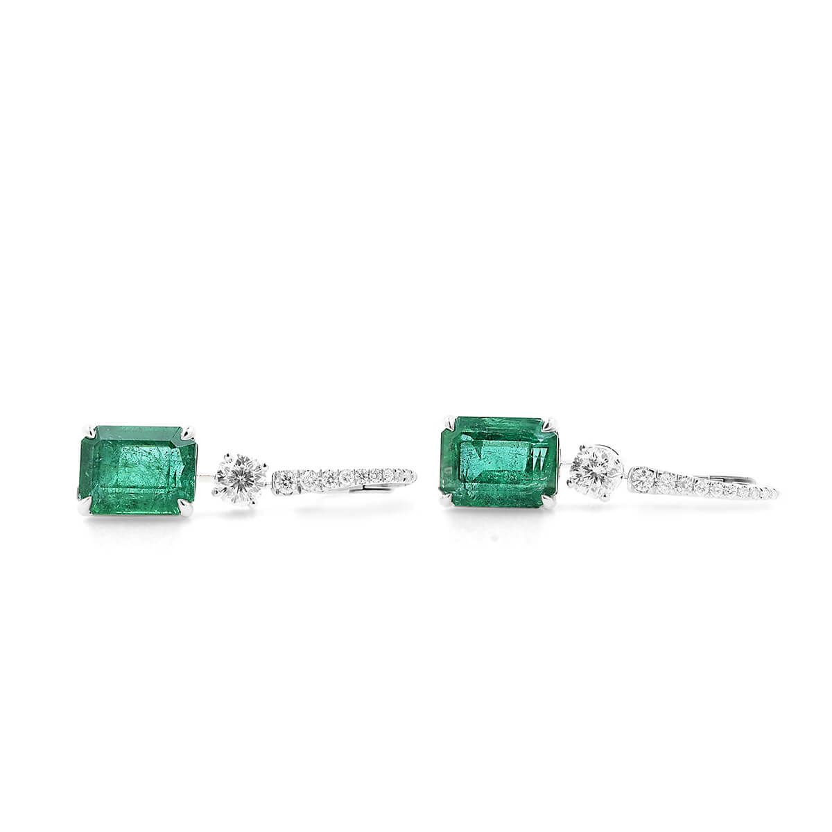 Natural Green Emerald Earrings, 12.91 Ct. (14.71 Ct. TW), GRS Certified, GRS2016-127022, Unheated