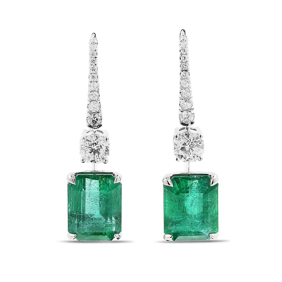 Natural Green Emerald Earrings, 12.91 Ct. (14.71 Ct. TW), GRS Certified, GRS2016-127022, Unheated