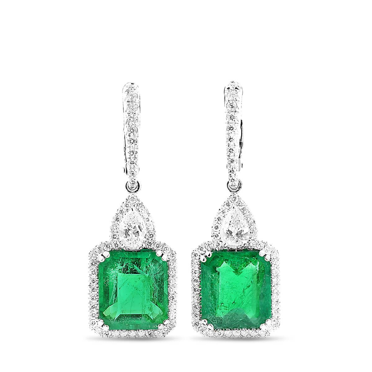 Natural Green Emerald Earrings, 11.30 Ct. TW, GRS Certified, GRS2017-098571, Unheated