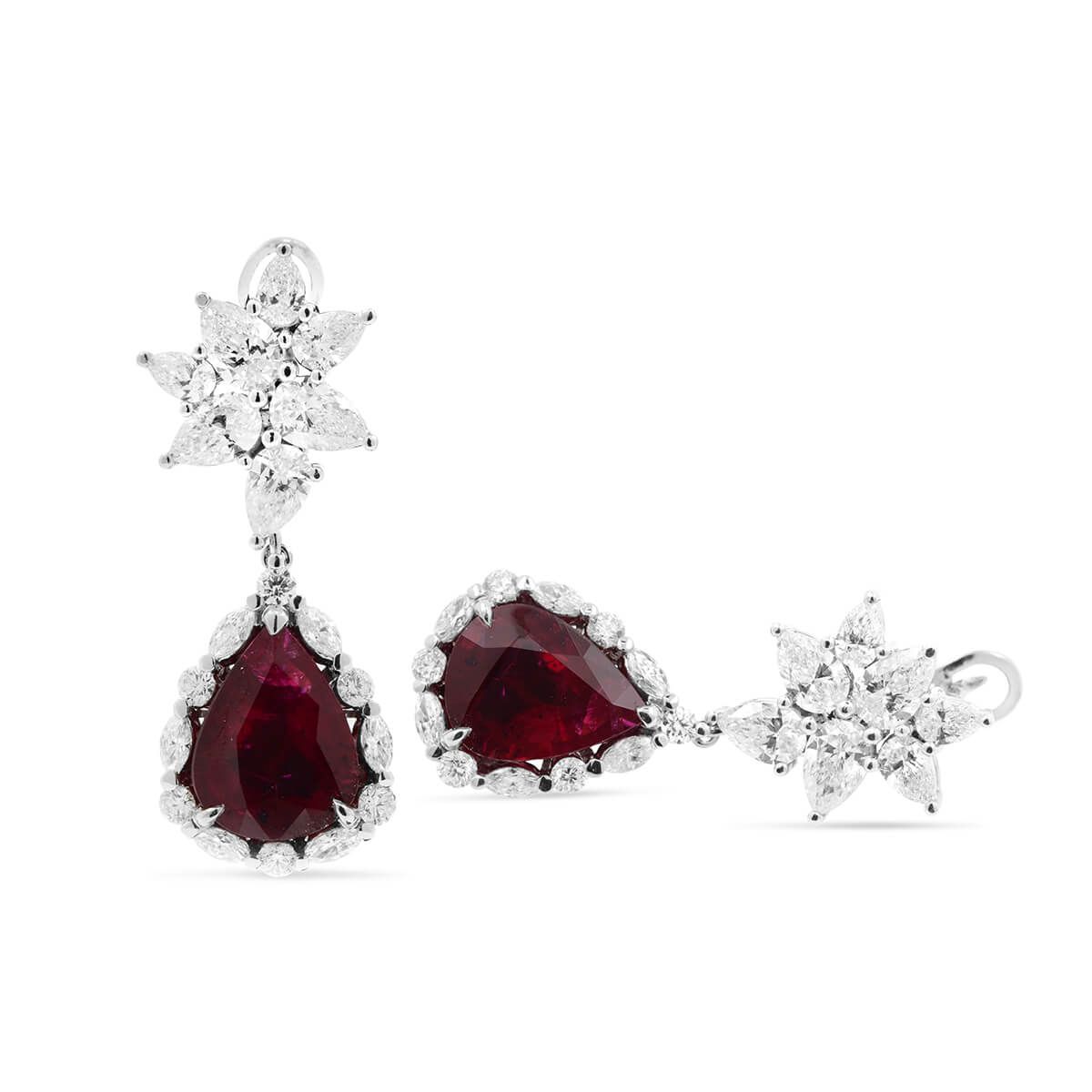 Natural Vivid Red Mozambique Ruby Earrings, 12.14 Ct. (17.55 Ct. TW), GRS Certified, JCEG01061722, Unheated