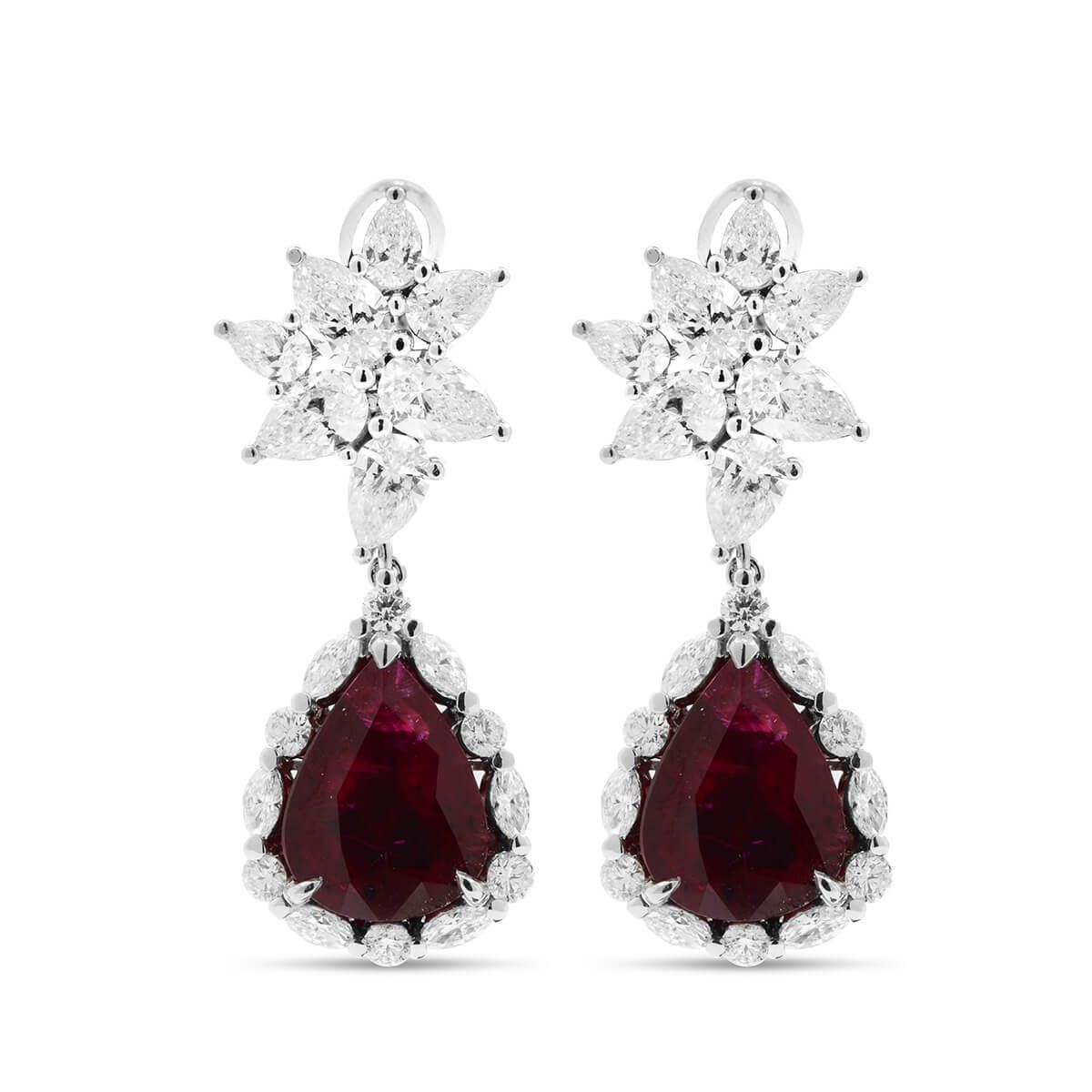 Natural Vivid Red Mozambique Ruby Earrings, 12.14 Ct. (17.55 Ct. TW), GRS Certified, JCEG01061722, Unheated