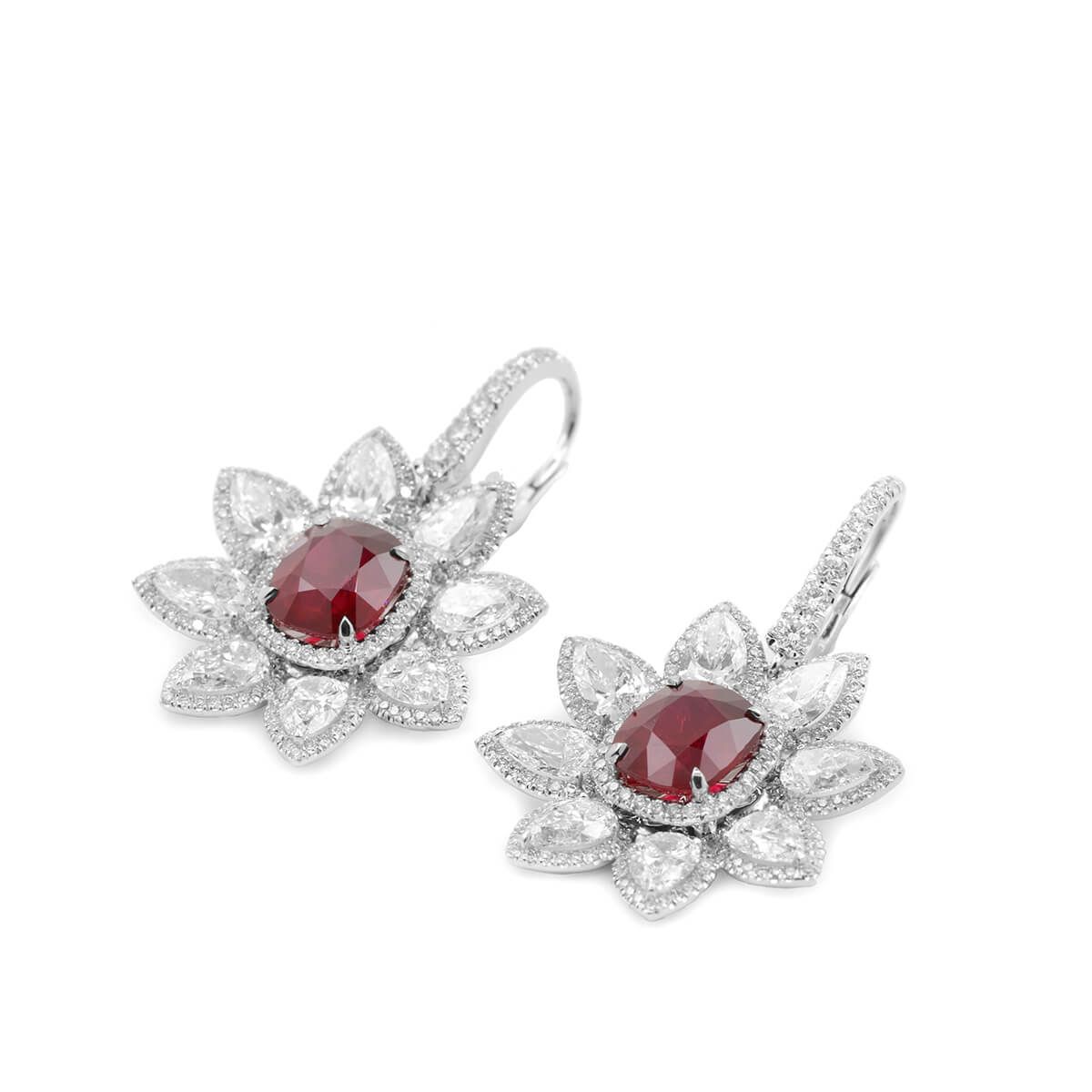 Natural Vivid Red Mozambique Ruby Earrings, 14.96 Ct. TW, GRS Certified, JCEG01065534, Unheated