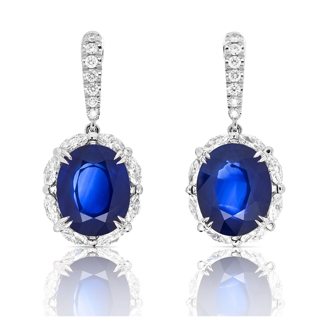 Natural Blue Sri-Lanka Sapphire Earrings, 24.70 Ct. (28.31 Ct. TW), GRS Certified, JCEG05322509, Unheated