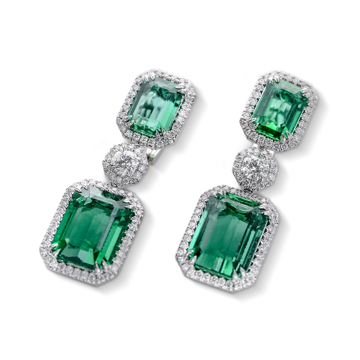Natural Green Zambia Emerald Earrings, 22.14 Ct. TW, GRS Certified, JCEG05328962, Unheated