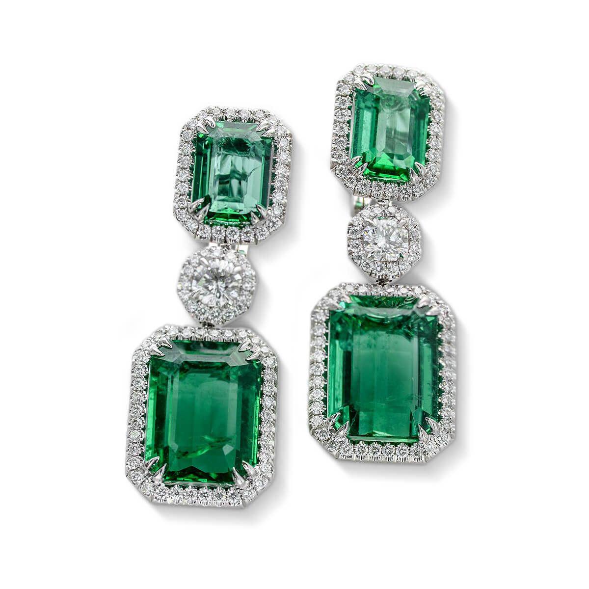 Natural Green Zambia Emerald Earrings, 22.14 Ct. TW, GRS Certified, JCEG05328962, Unheated