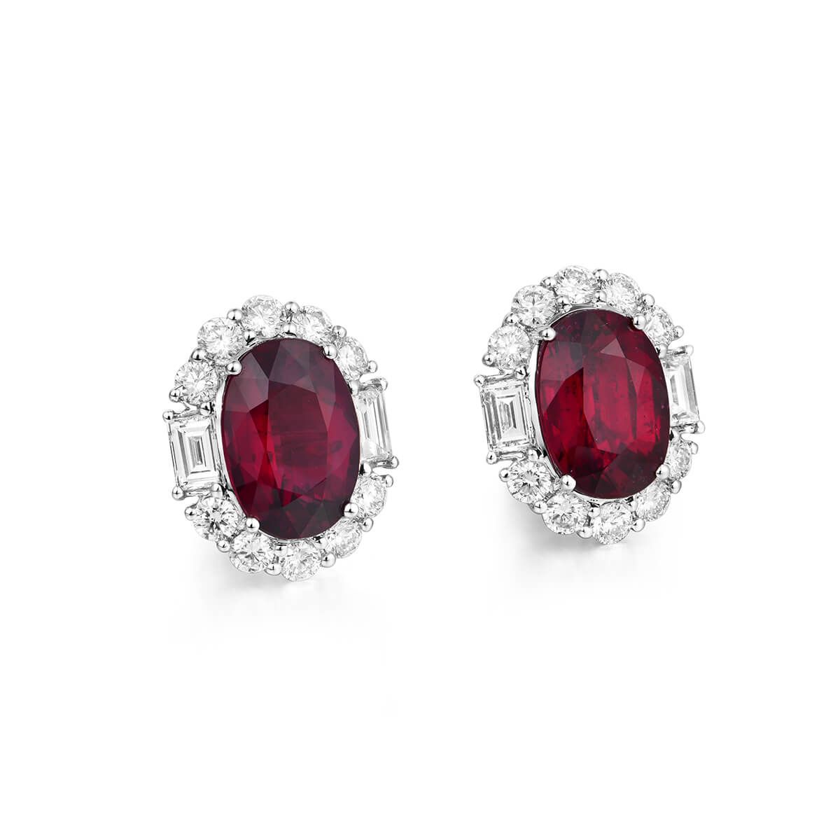 Natural Vivid Red Ruby Earrings, 8.00 Ct. (10.19 Ct. TW), GRS Certified, JCEG05415740, Unheated
