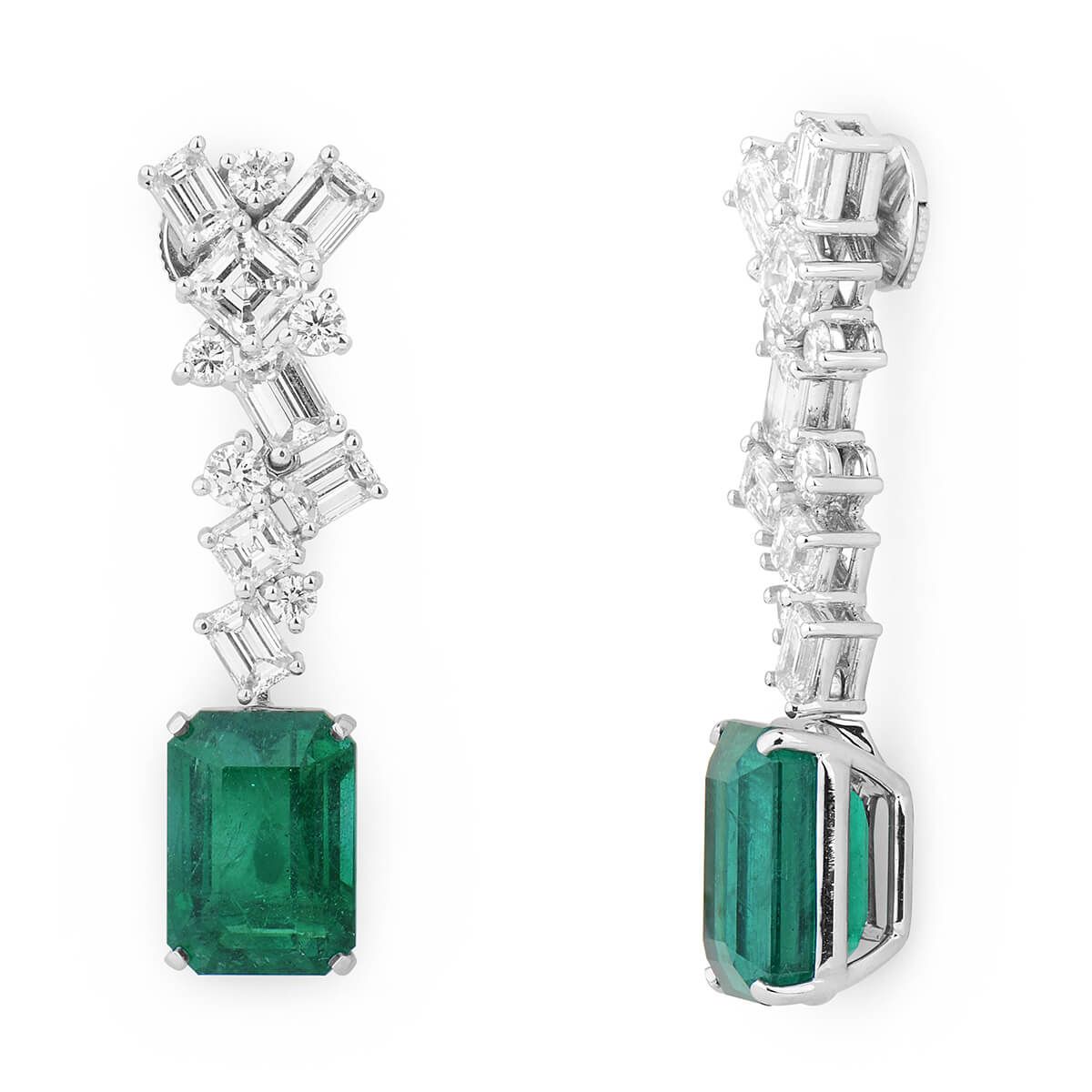 Natural Green Emerald Earrings, 12.69 Ct. (17.76 Ct. TW), GRS Certified, GRS2018-078513