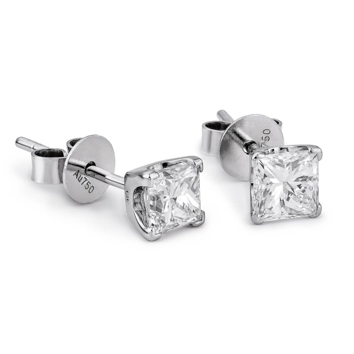  White Diamond Earrings, 0.97 Carat, Princess shape, EG_Lab Certified, J5826070634