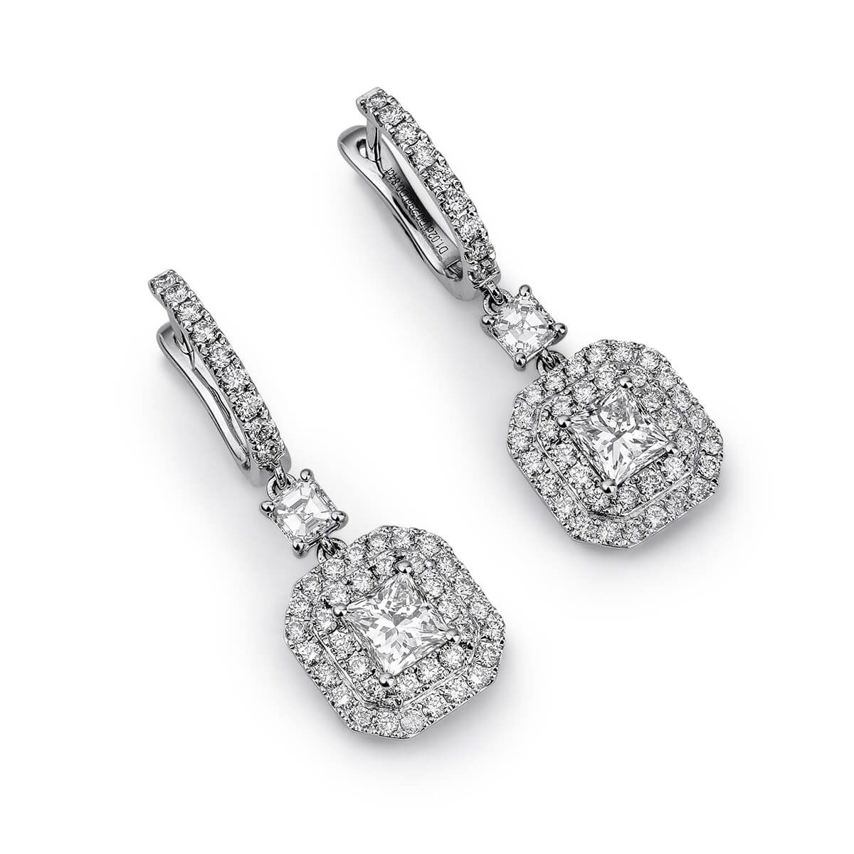 White Diamond Earrings, 1.31 Ct. (2.15 Ct. TW), Princess shape