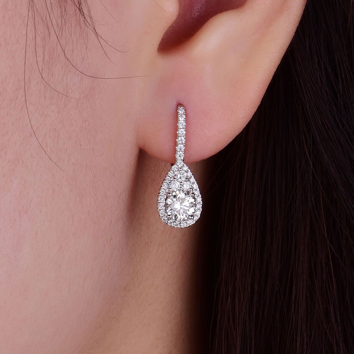 White Diamond Earrings, 1.05 Ct. (1.56 Ct. TW), Round shape