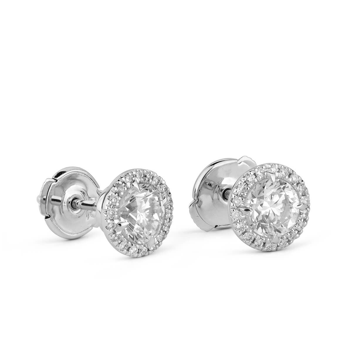  White Diamond Earrings, 1.11 Ct. TW, Round shape