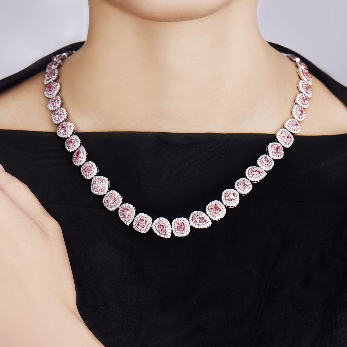 Very Light Pink Diamond Necklace, 17.40 Ct. TW, Mix shape, GIA Certified, JCNF05396001