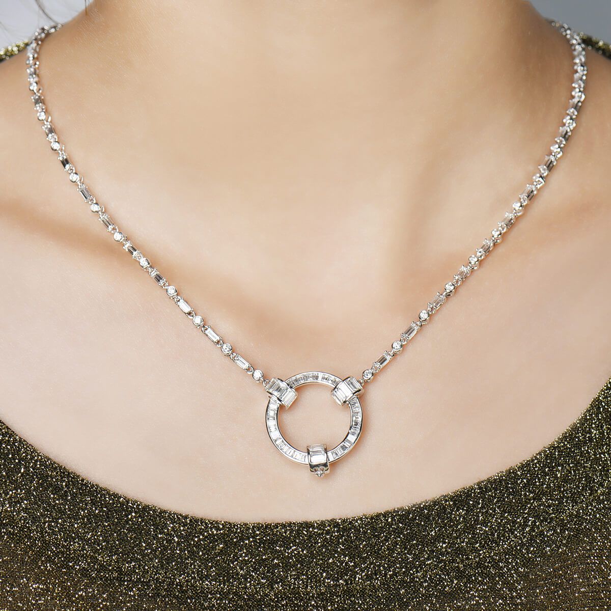  White Diamond Necklace, 6.59 Ct. TW, Baguette shape, EG_Lab Certified, J5826182436