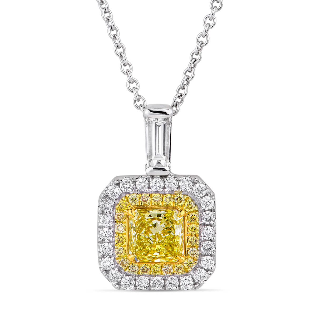 Fancy Light Yellow Diamond Necklace, 0.57 Ct. (1.11 Ct. TW), Radiant shape