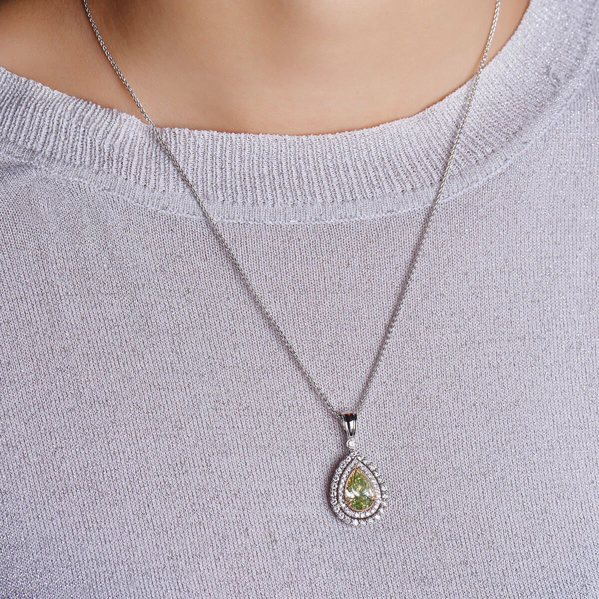 Fancy Grayish Greenish Yellow Diamond Necklace, 3.21 Carat, Pear shape, GIA Certified, 6157656686