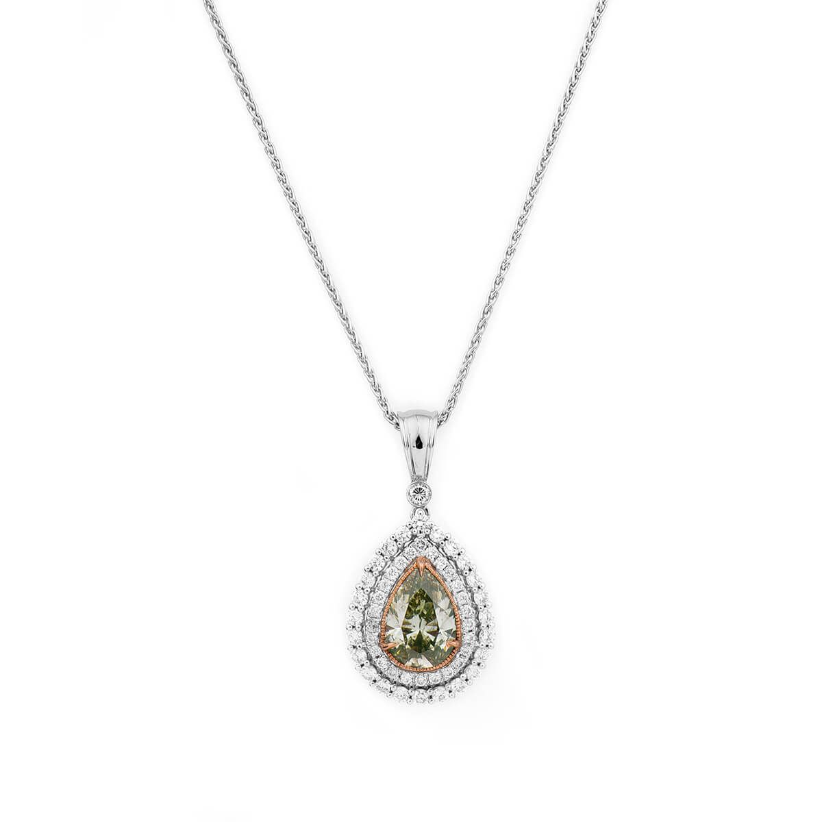 Fancy Grayish Greenish Yellow Diamond Necklace, 3.21 Carat, Pear shape, GIA Certified, 6157656686