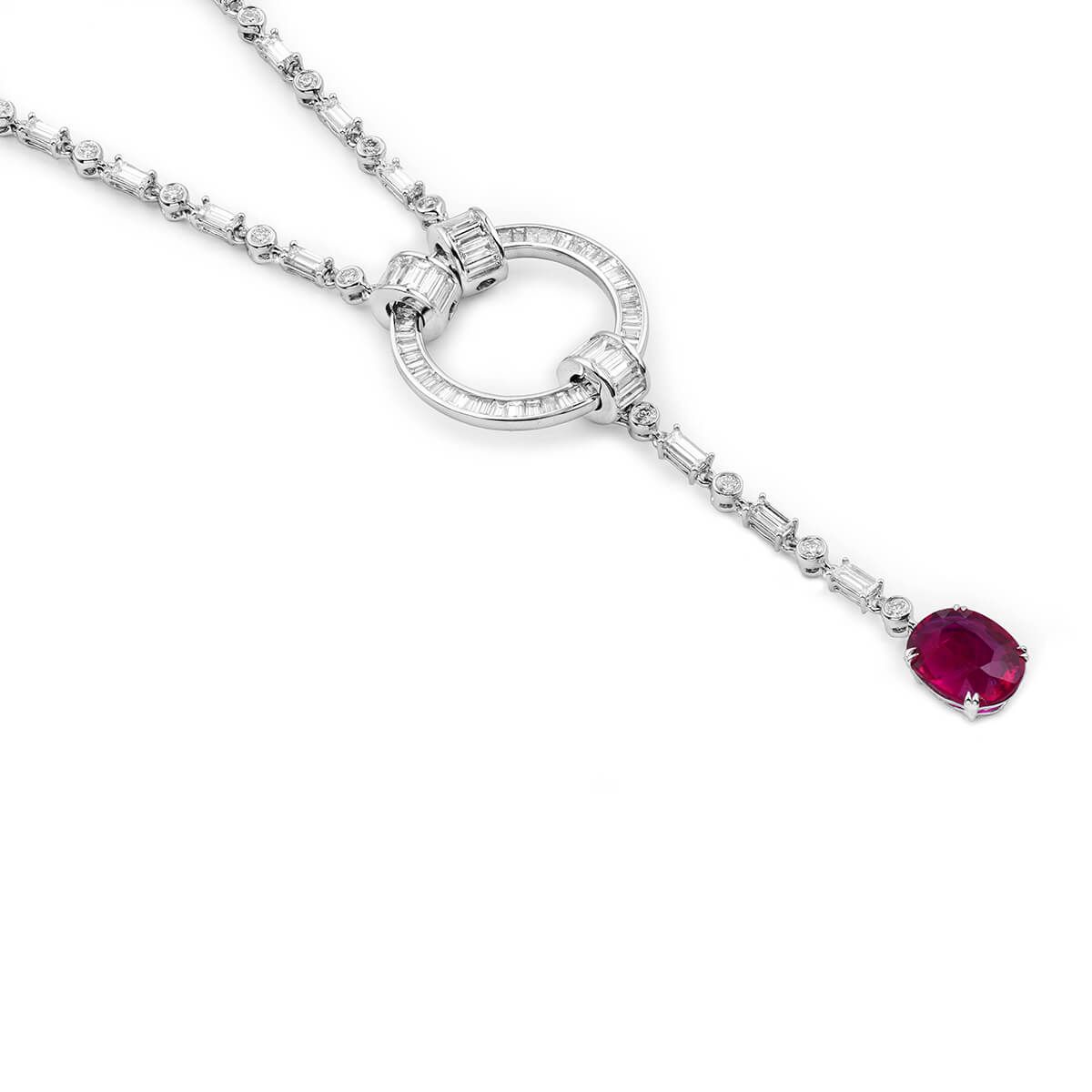 Natural Vivid Red Ruby Necklace, 3.01 Ct. (3.43 Ct. TW), GRS Certified, GRS2018-078121, Unheated