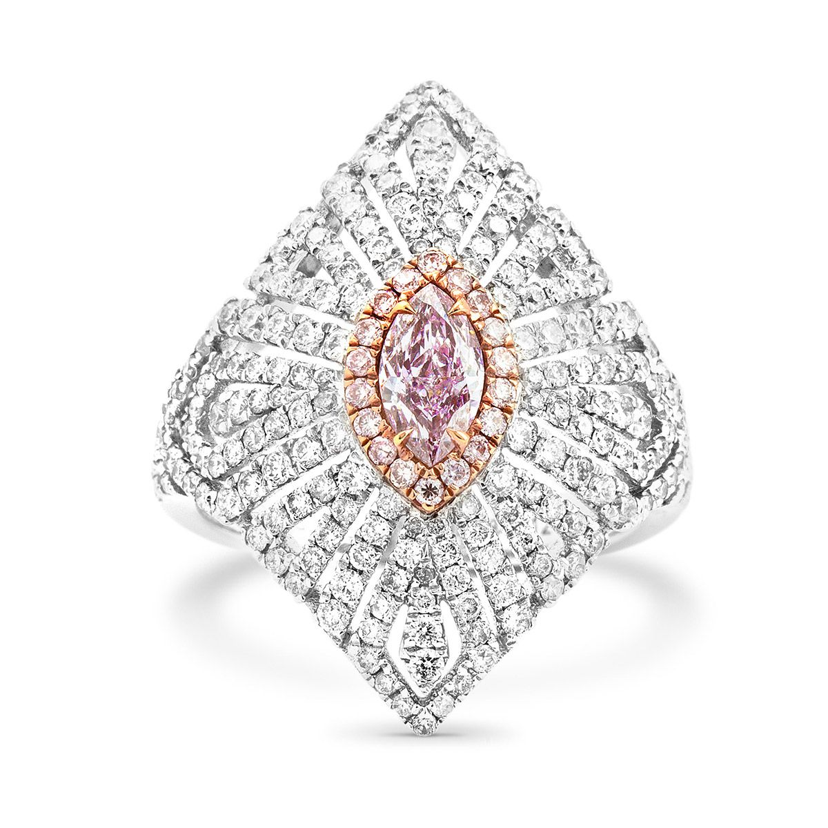 Fancy Light Purplish Pink Diamond Ring, 0.38 Ct. (1.61 Ct. TW), Marquise shape, GIA Certified, 2206661674