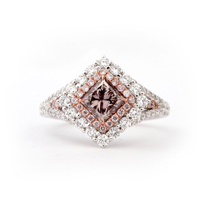 Fancy Brownish Pink Diamond Ring, 1.99 Ct. TW, Princess shape, GIA Certified, 1179366210