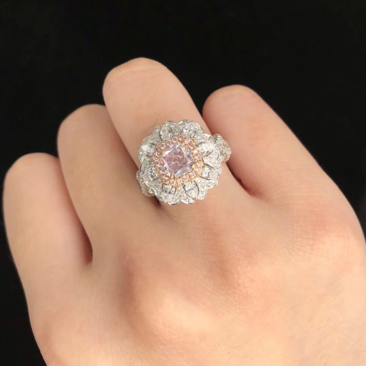 Very Light Pink Diamond Ring, 1.17 Ct. (2.37 Ct. TW), Radiant shape, GIA Certified, 2136728480