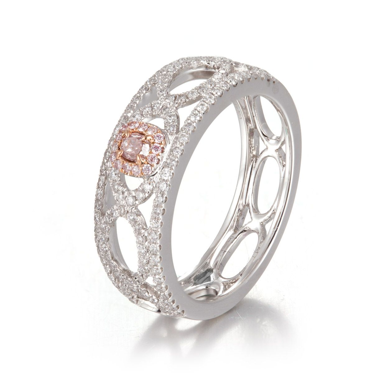 Fancy Pink Diamond Ring, 0.07 Ct. (0.48 Ct. TW), Cushion shape
