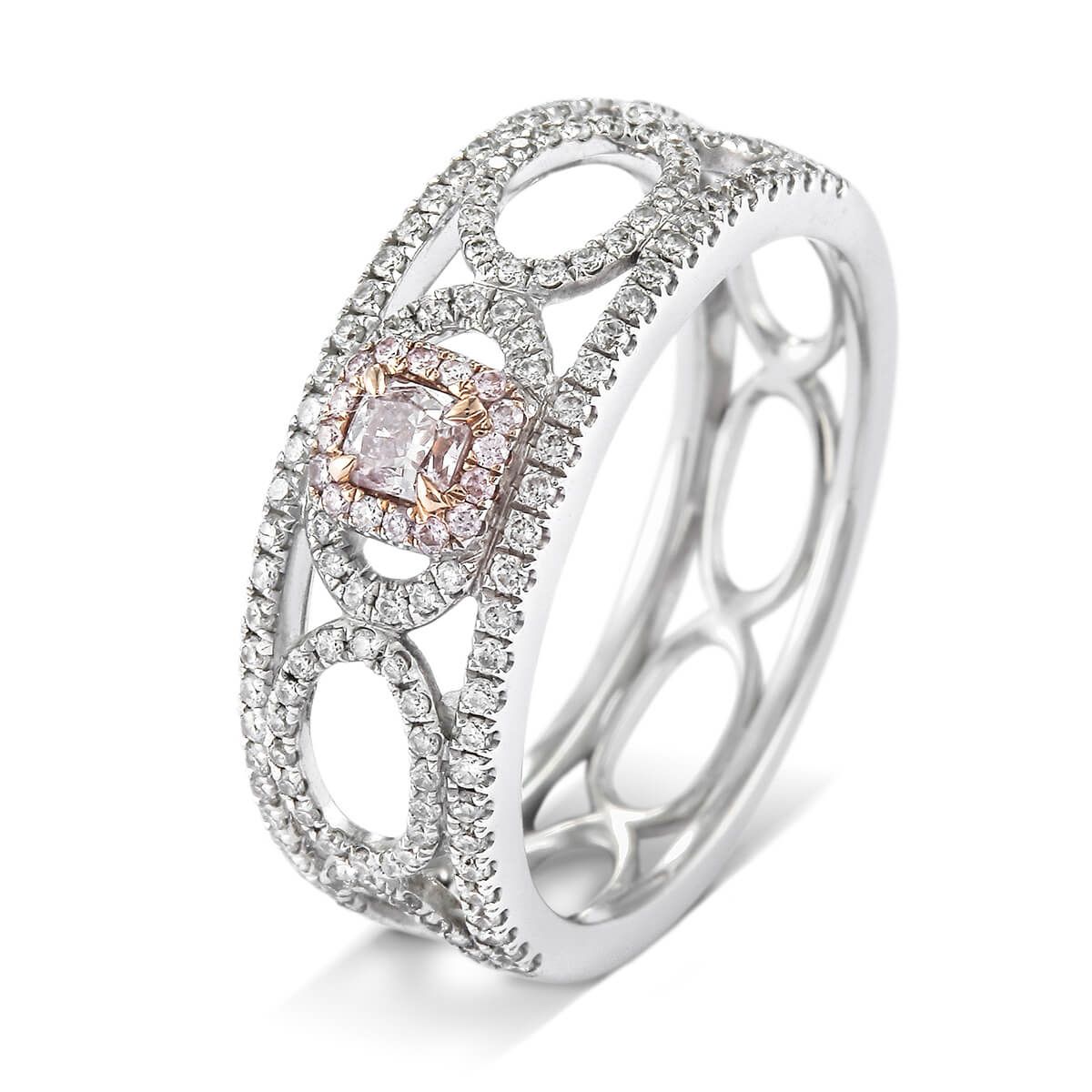 Fancy Pink Diamond Ring, 0.13 Ct. (0.54 Ct. TW), Cushion shape