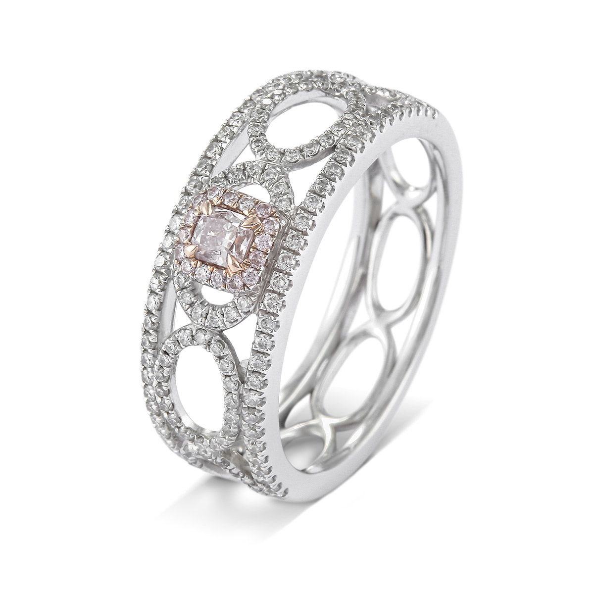 Fancy Pink Diamond Ring, 0.17 Ct. (0.56 Ct. TW), Cushion shape