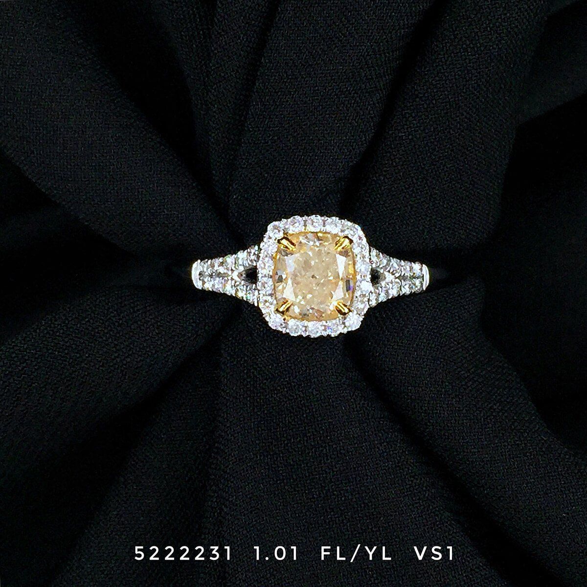 Fancy Light Yellow Diamond Ring, 1.01 Ct. (1.19 Ct. TW), Cushion shape, EG_Lab Certified, J520140