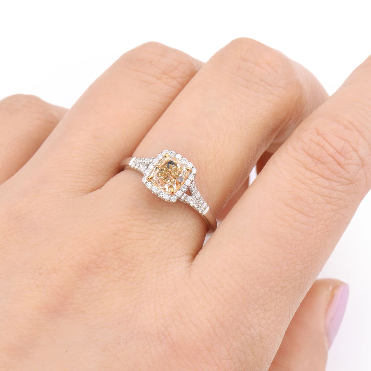 Fancy Light Yellow Diamond Ring, 1.40 Ct. TW, Cushion shape, EG_Lab Certified, J520146