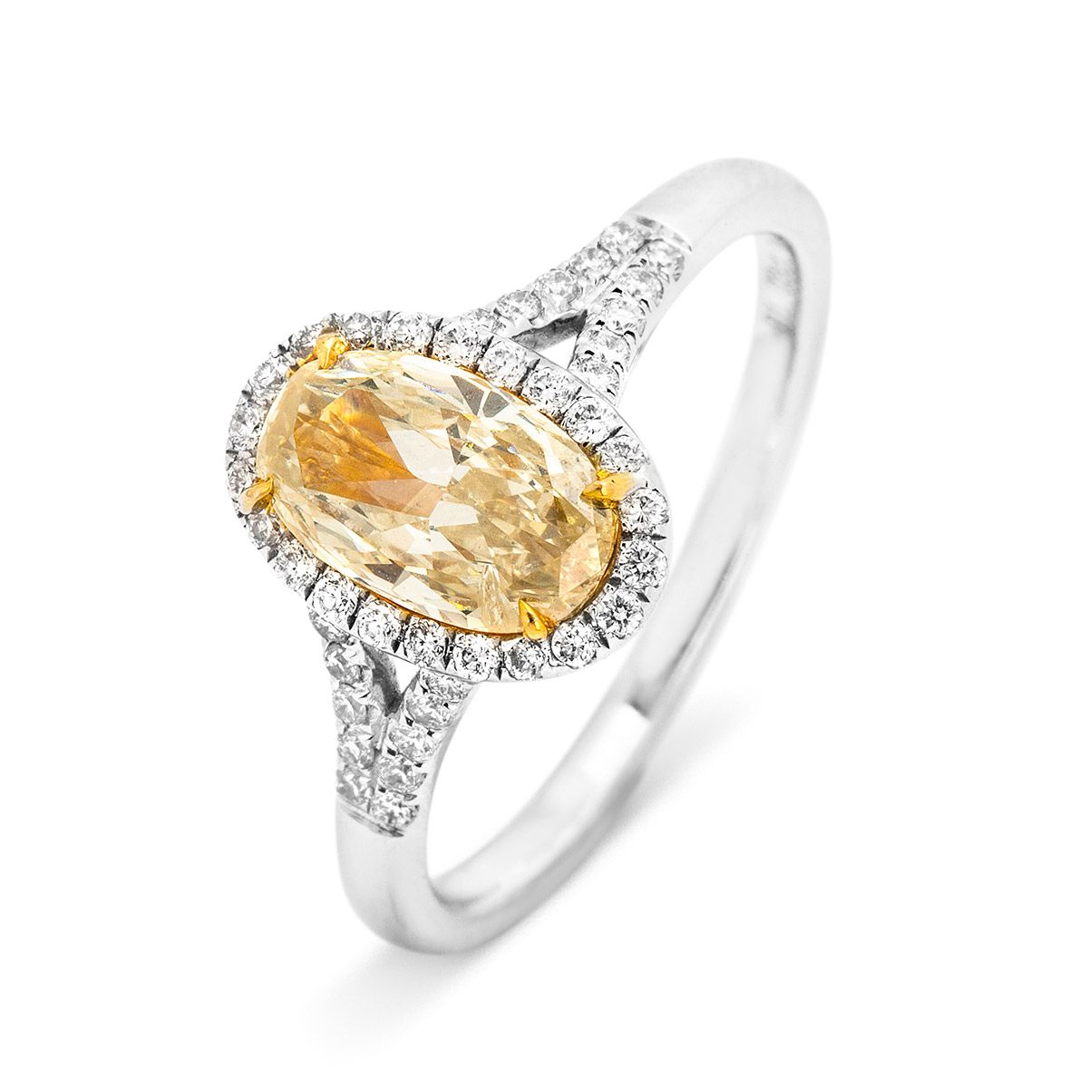 Fancy Yellow Diamond Ring, 1.03 Ct. (1.24 Ct. TW), Oval shape, EG_Lab Certified, J5826145334