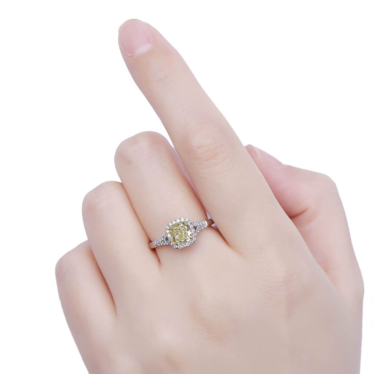 Light Yellow (W-X) Diamond Ring, 1.17 Ct. TW, Cushion shape