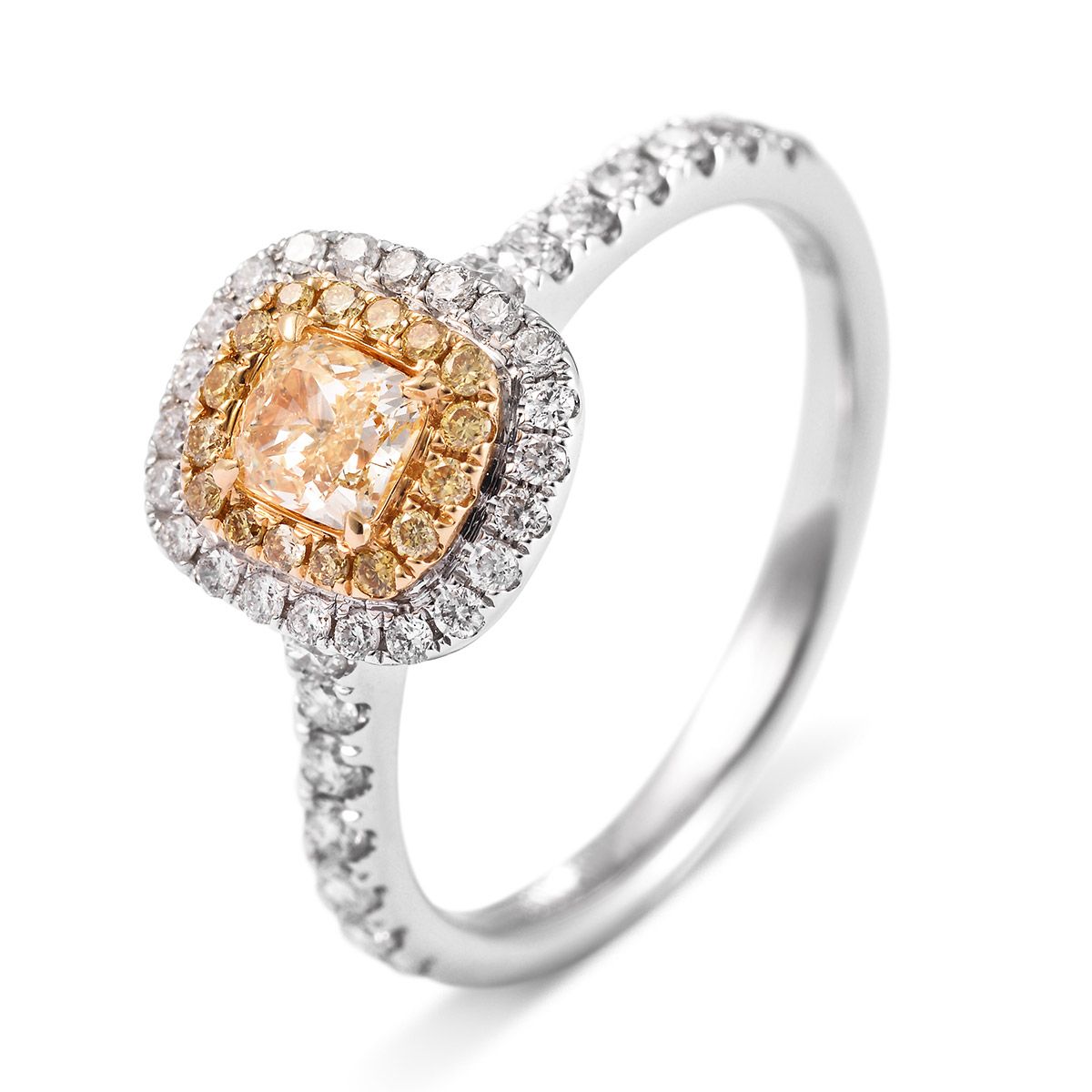 Fancy Yellow Diamond Ring, 0.30 Ct. (0.70 Ct. TW), Cushion shape