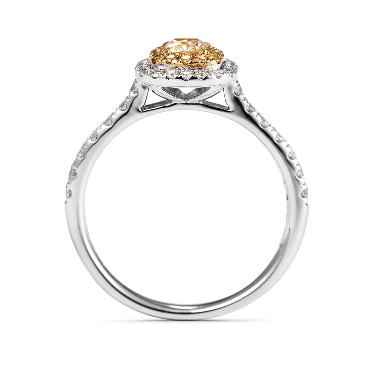 Fancy Yellow Diamond Ring, 0.34 Ct. (0.74 Ct. TW), Cushion shape