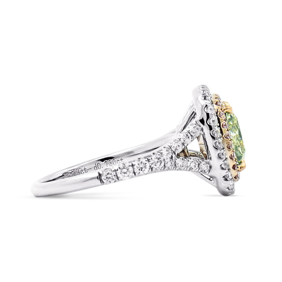 Fancy Light Yellowish Green Diamond Ring, 4.38 Ct. TW, Cushion shape, GIA Certified, 2115713505