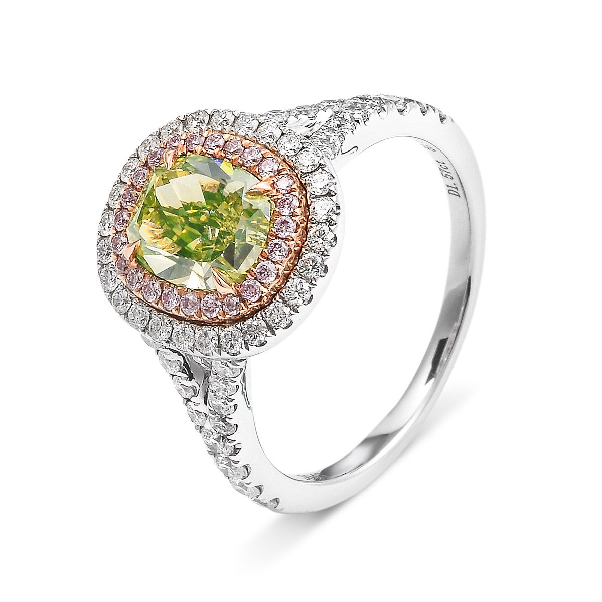 Fancy Intense Greenish Yellow Diamond Ring, 1.57 Ct. (2.59 Ct. TW), Cushion shape, GIA Certified, 1176178213