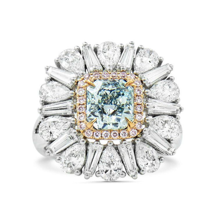 Fancy Light Greenish Blue Diamond Ring, 5.45 Ct. TW, Radiant shape, GIA Certified, 2131699411