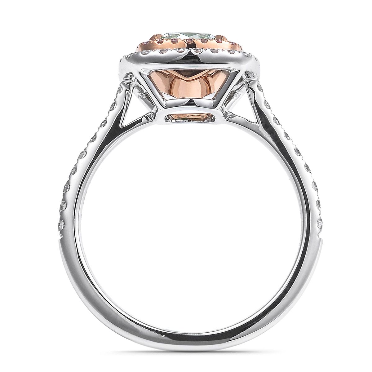 Fancy Light Gray Green Diamond Ring, 1.21 Ct. (1.73 Ct. TW), Cushion shape, GIA Certified, 2166790691