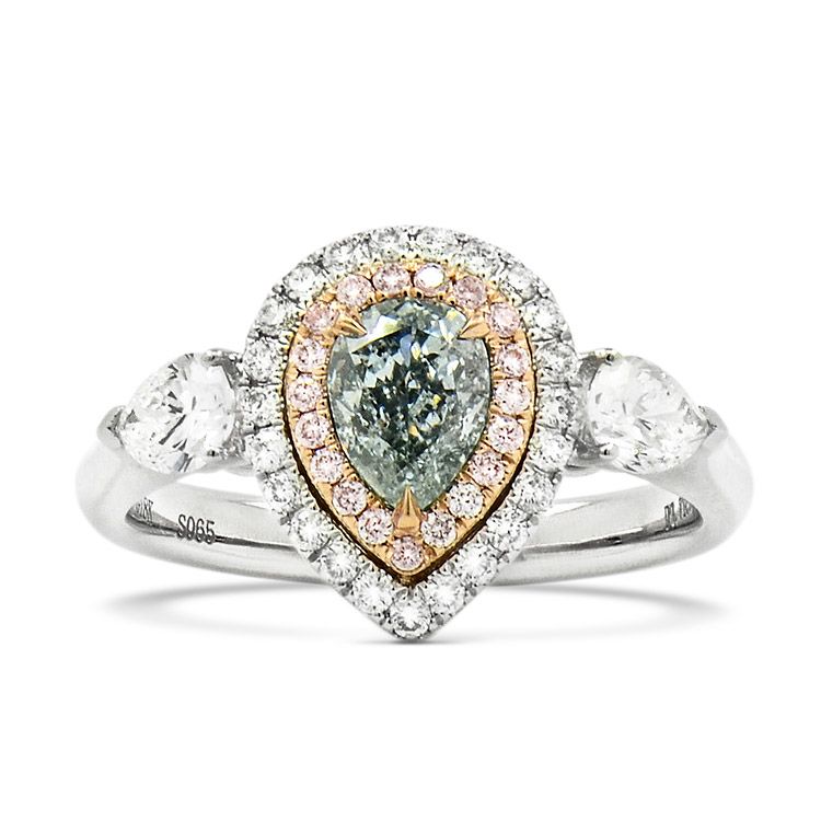 Fancy Green Diamond Ring, 0.71 Ct. (1.47 Ct. TW), Pear shape, GIA Certified, 7248057923