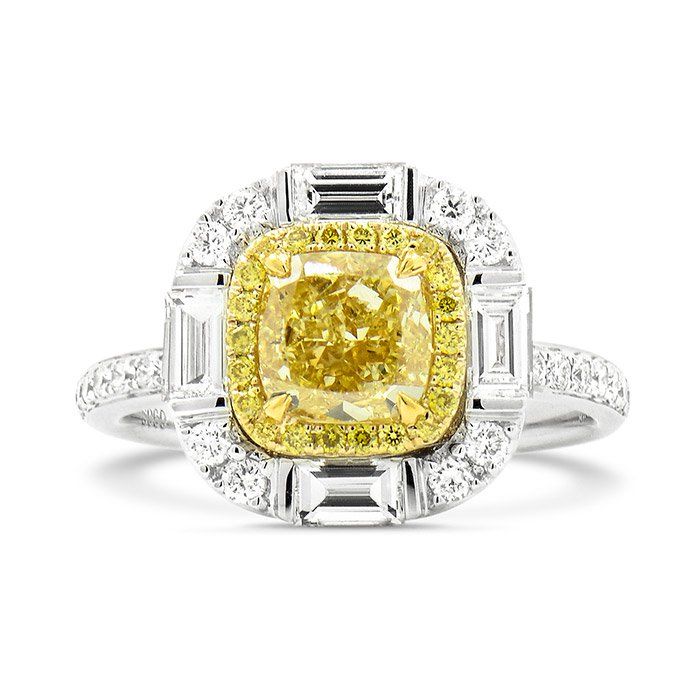 Fancy Yellow Diamond Ring, 2.24 Ct. (3.53 Ct. TW), Cushion shape, GIA Certified, 1159709685