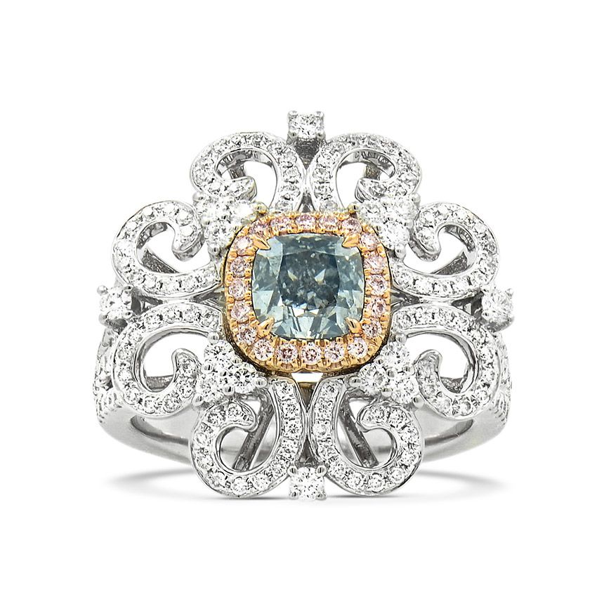 Fancy Light Gray Blue Diamond Ring, 1.76 Ct. TW, Cushion shape, GIA Certified, 3225340639