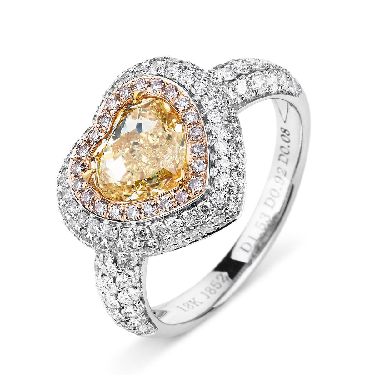Fancy Yellow Diamond Ring, 1.53 Ct. (2.53 Ct. TW), Heart shape, GIA Certified, 5161261393