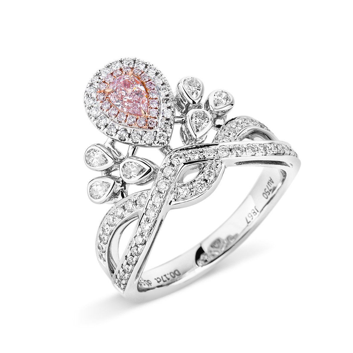 Faint Pink Diamond Ring, 0.17 Ct. (0.77 Ct. TW), Pear shape, GIA Certified, 5182030998