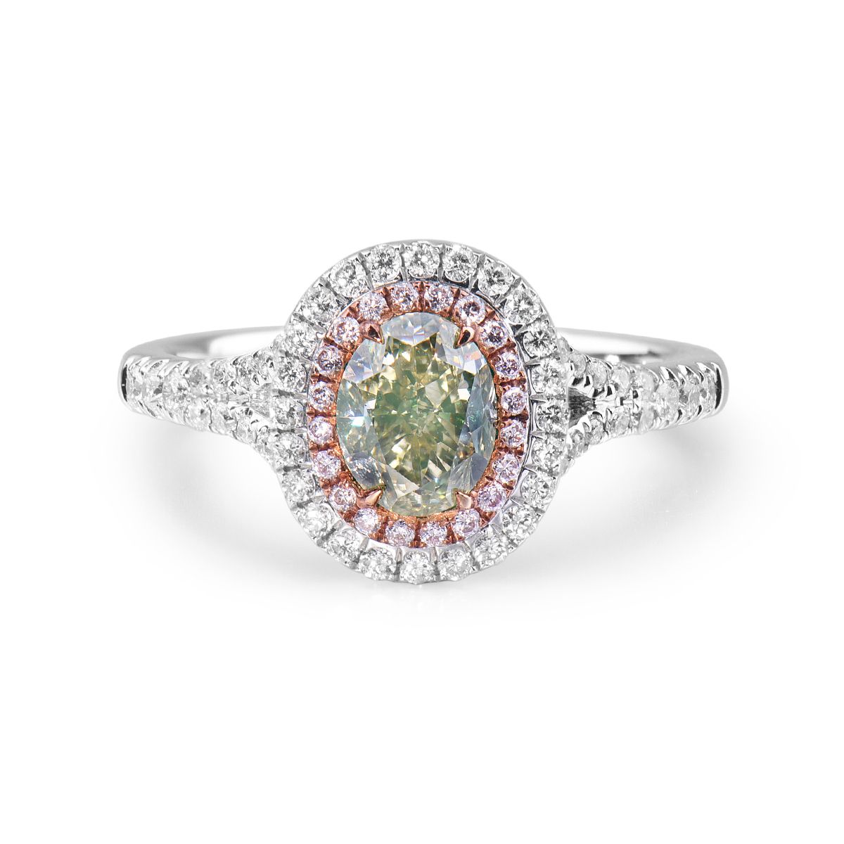 Fancy Light Yellow Green Diamond Ring, 1.08 Ct. (1.47 Ct. TW), Oval shape