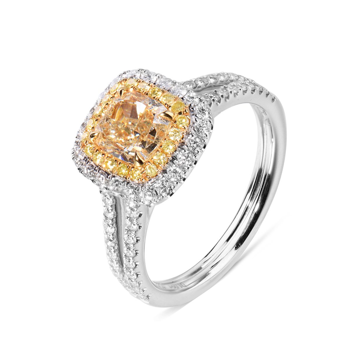 Fancy Light Yellow Diamond Ring, 1.05 Ct. (1.56 Ct. TW), Cushion shape, CGTC Certified, 10170723983