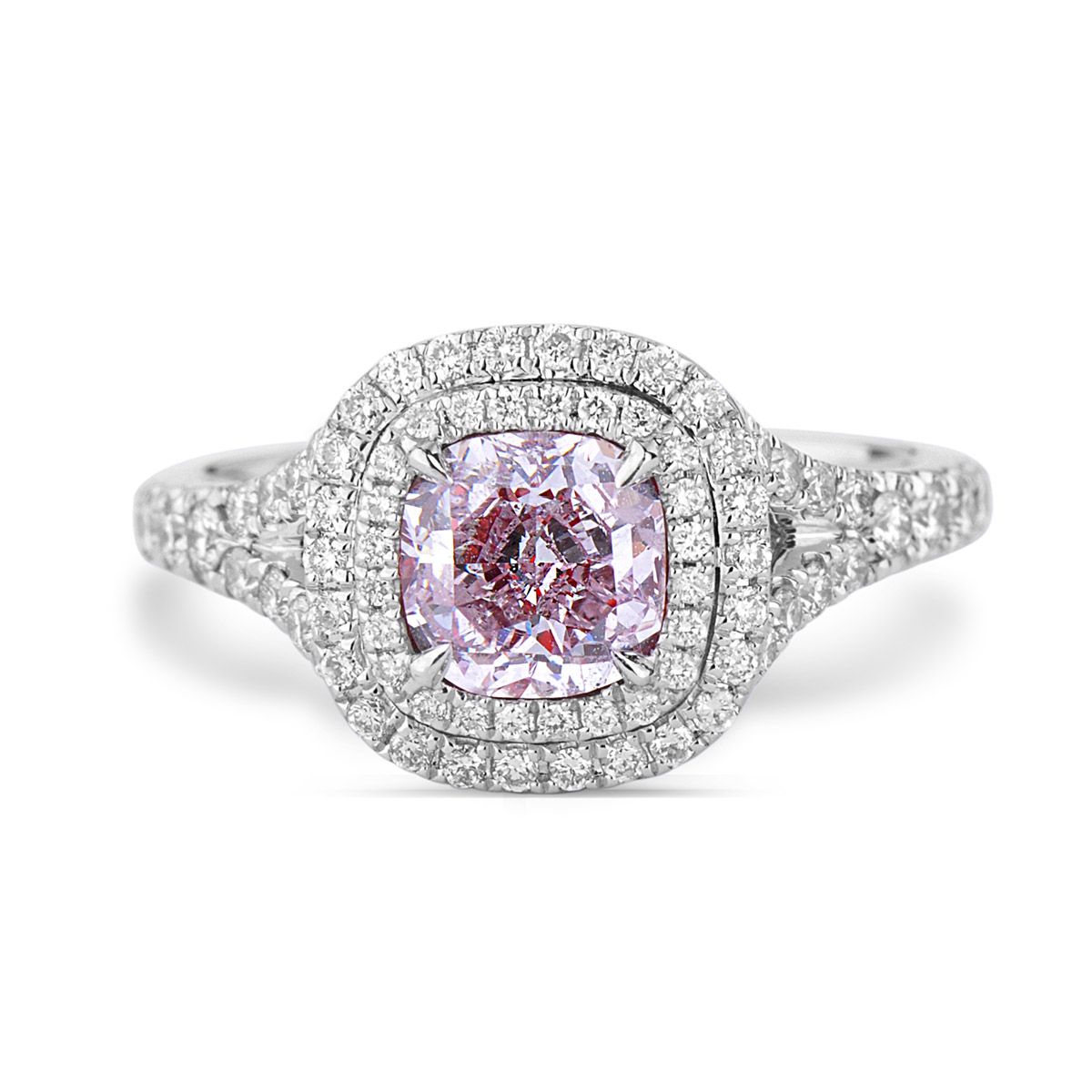 Light Pink Diamond Ring, 1.01 Ct. (1.51 Ct. TW), Cushion shape, GIA Certified, 2181114285