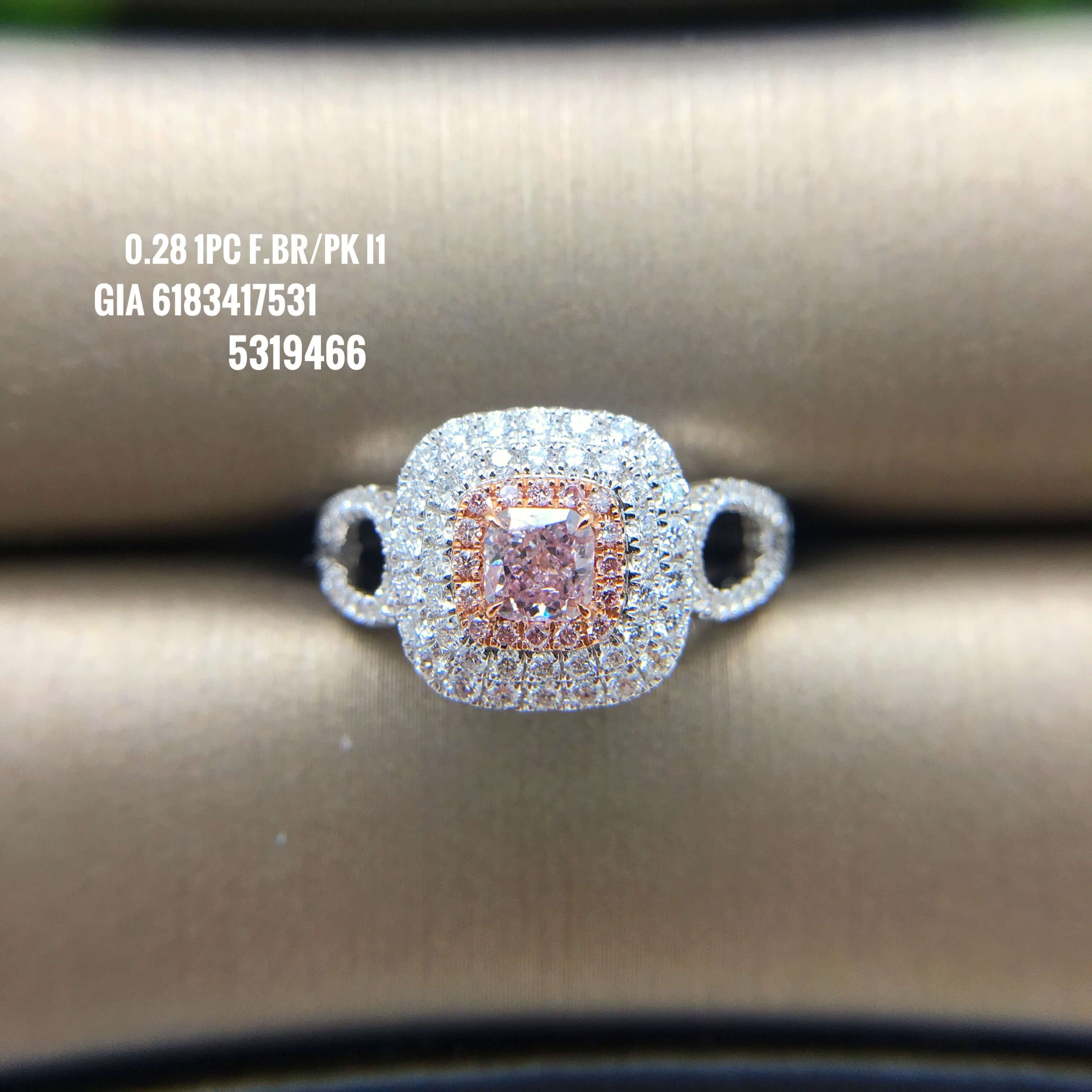Fancy Brownish Pink Diamond Ring, 0.28 Ct. (0.85 Ct. TW), Cushion shape, GIA Certified, 6183417531