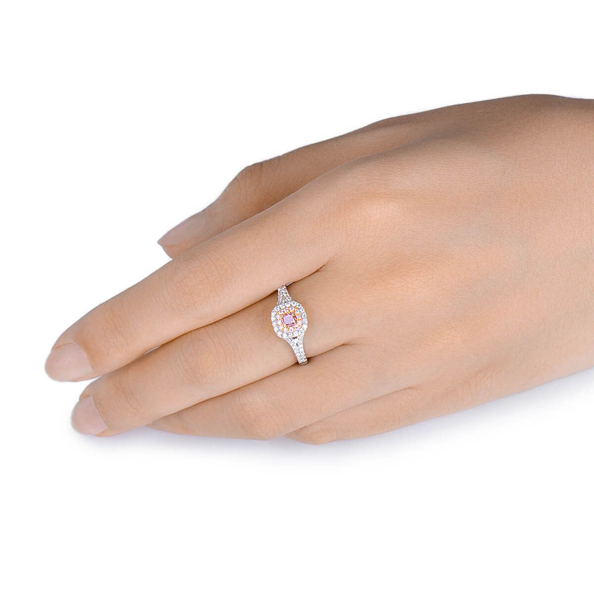 Fancy Brownish Pink Diamond Ring, 0.24 Ct. (0.62 Ct. TW), Cushion shape, GIA Certified, 6173691523